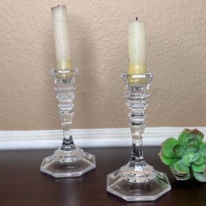 Vintage Mikasa Colonnade Clear crystal Candlesticks, Octagonal Base, 5.25” Pair